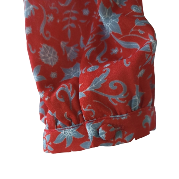 Evereve Allison Joy Medium Red Floral Berklee Wrap Dress 3/4 Puff Sleeve - Picture 8 of 13